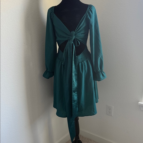 Elegant Teal Long Sleeve Dress - Picture 14 of 15